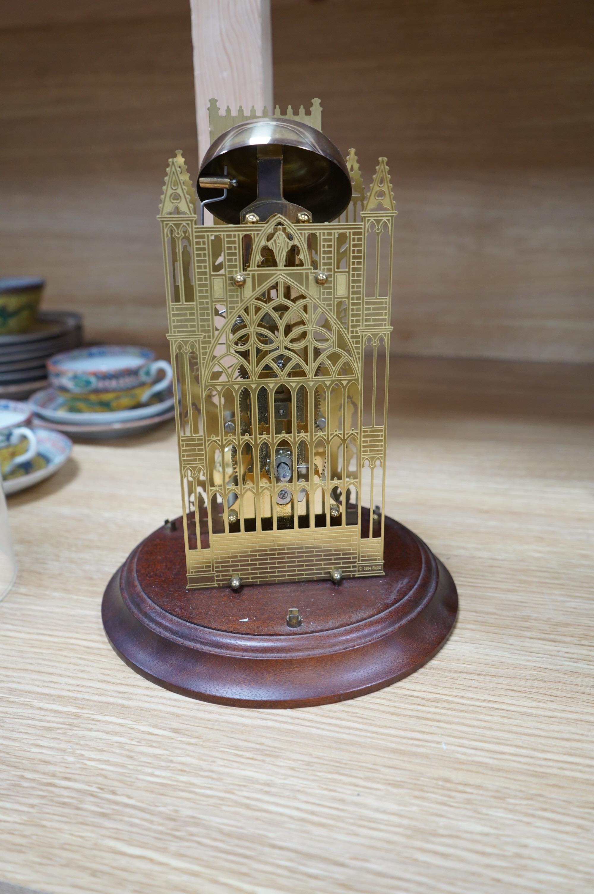 'The York Minster Cathedral Clock' under glass dome, 29cm high. Condition - good, unknown if working